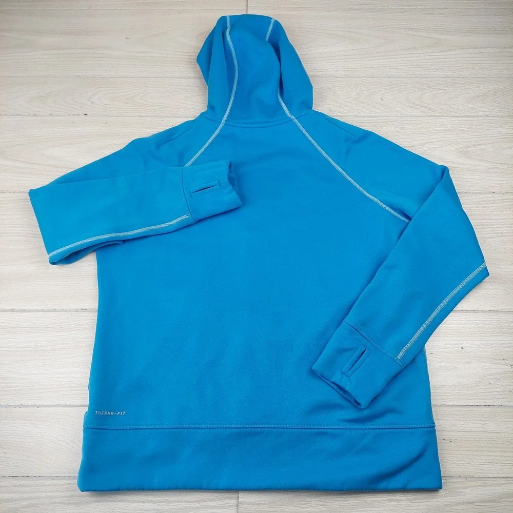 Nike Therma FIT Just Do It Hoodie Mens XL‎ Pullover Thumb Hole Blue Athletic